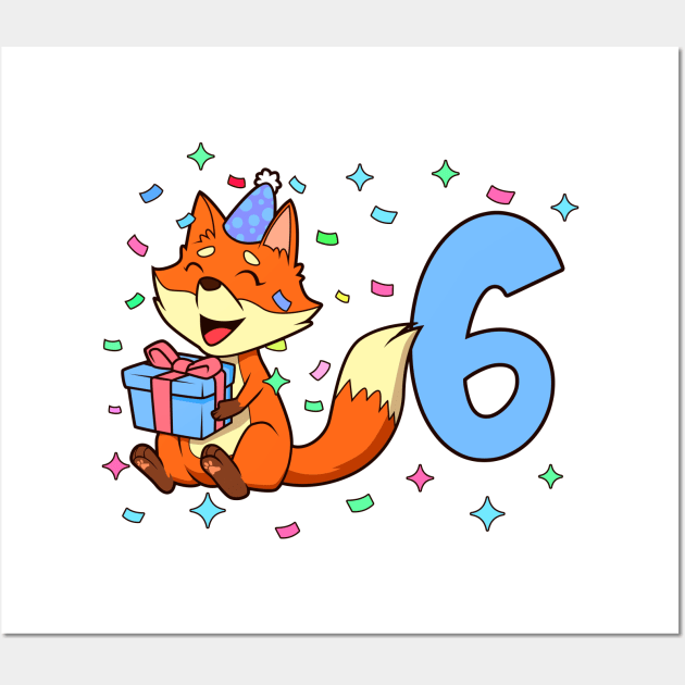 I am 6 with fox - boy birthday 6 years old Wall Art by Modern Medieval Design